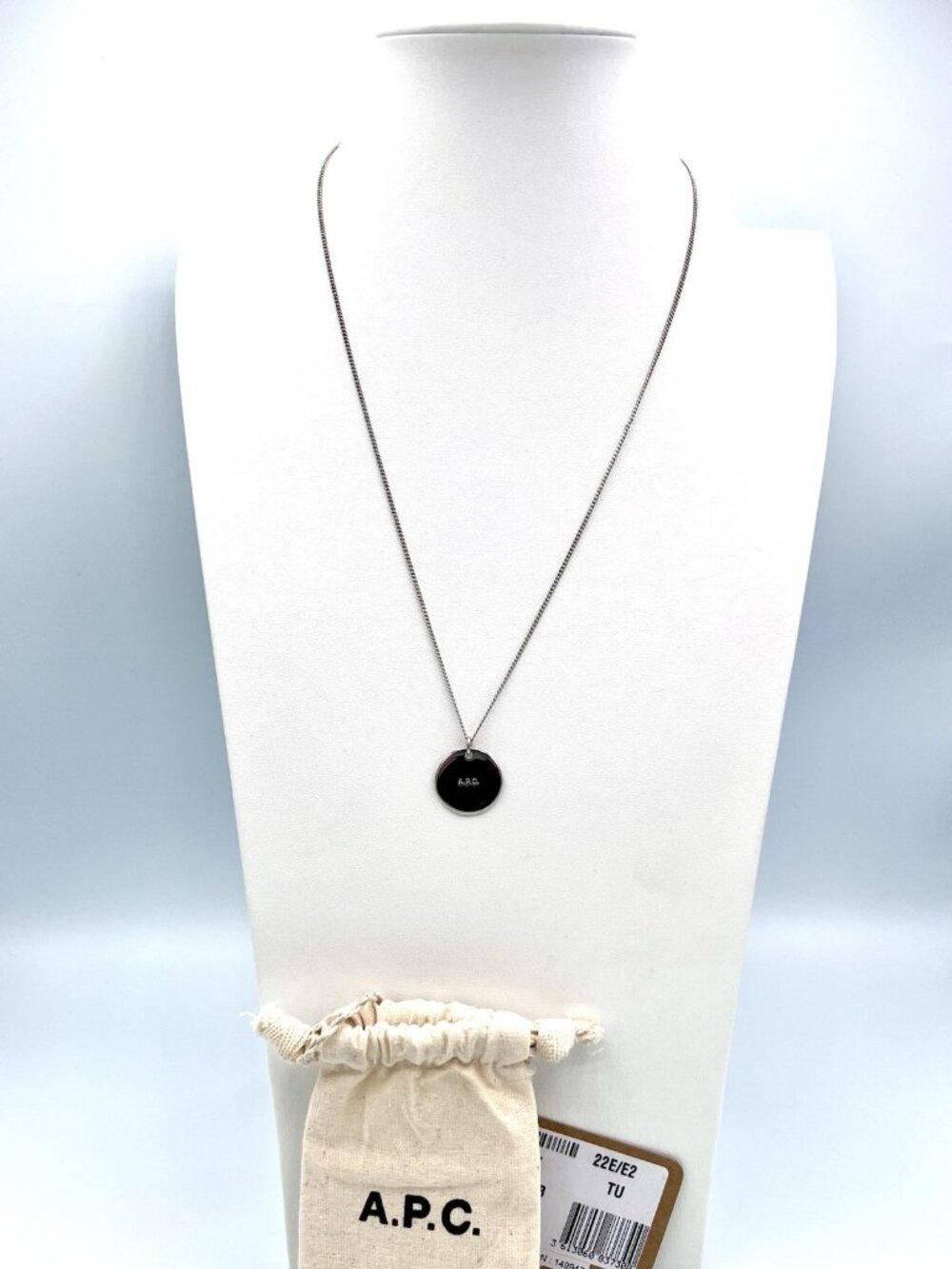 A.P.C. Eloi Necklace Silver Tone Logo Medallion Chain New With Tag Retail $185